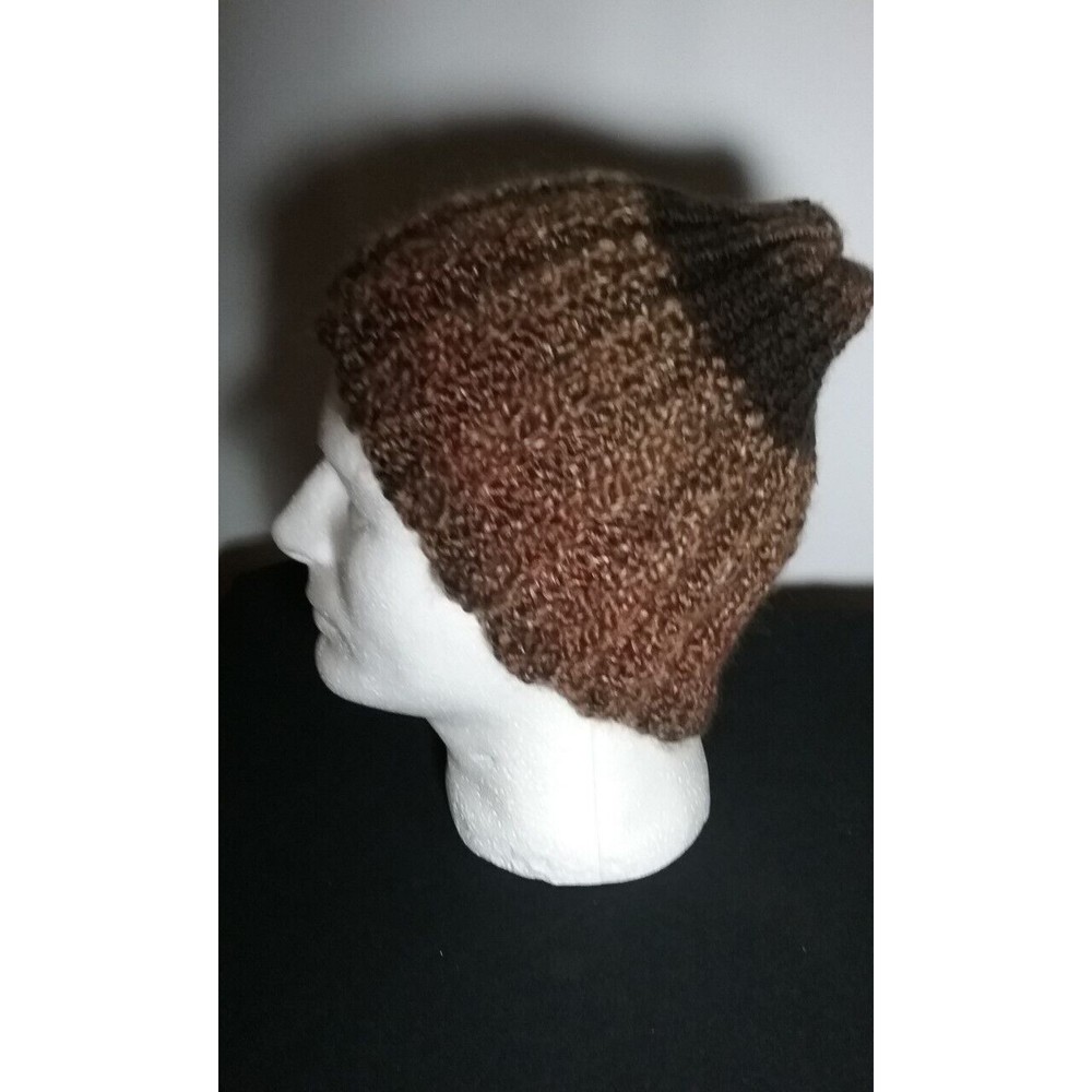 Hand Knitted Beanie Hat Unisex Adult Brown & Beige